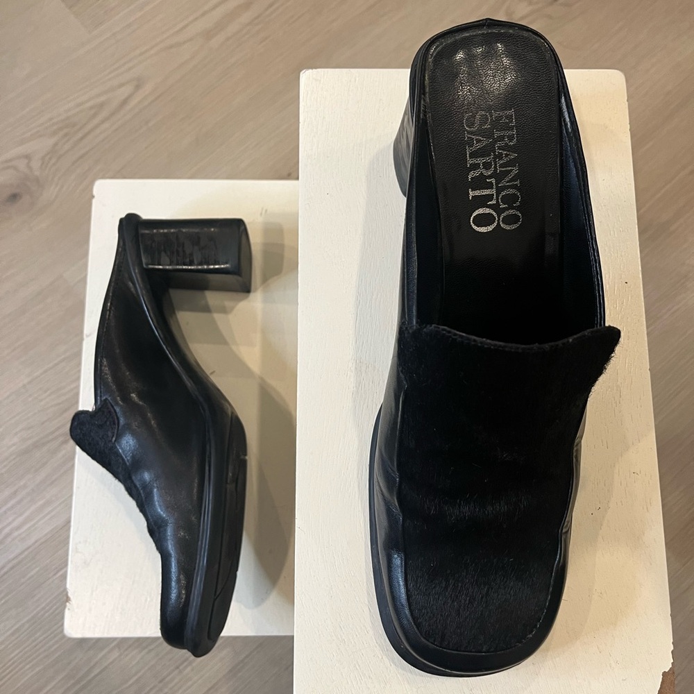 Franco Sarto 90s pony hair and leather Mules